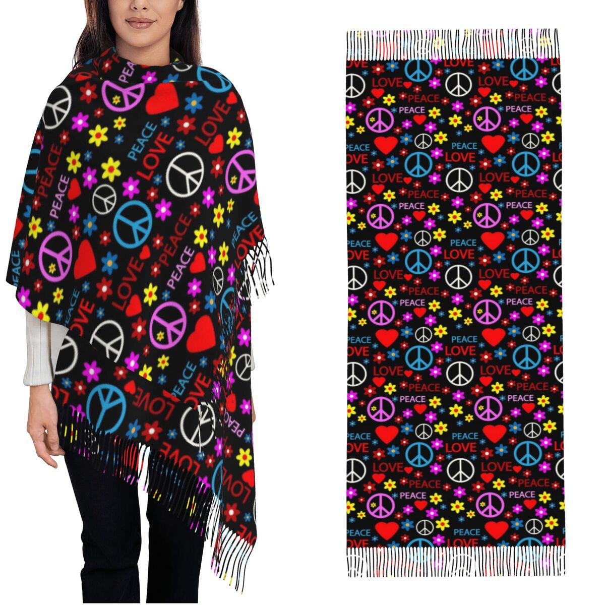 Pashmina Wrap Large - Sciarpa con motivo Peace Foral Love